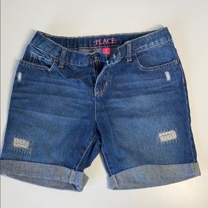 Girls denim jean factory distressed cuffed shorts